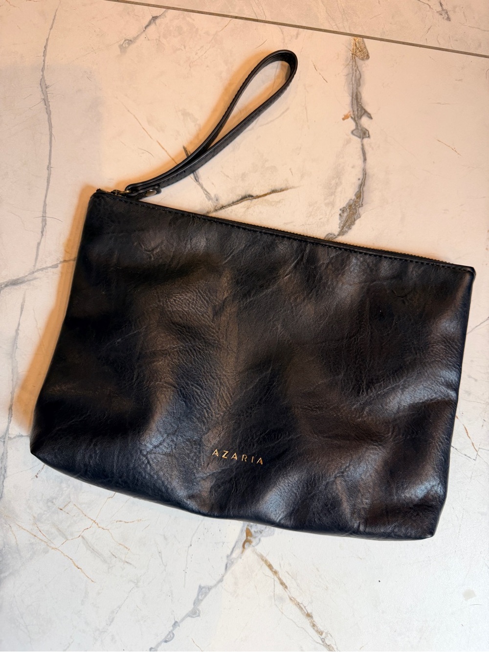 Azaria Doux Black Vegan Leather Wristlet Clutch Makeup Pouch Organizer - Picture 3 of 9